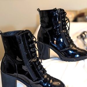 Black Patent Leather Moto boots